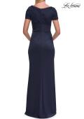 Picture of: Short Sleeve Embellished Shoulder Evening Gown in Navy, Style: 33693, Back Picture