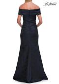 Picture of: Off-the-Shoulder Jacquard Evening Gown in Navy, Style: 33711, Back Picture