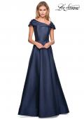 Picture of: Long A-Line Off the Shoulder Gown with Pockets in Navy, Style: 26877, Detail Picture 1