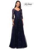 Picture of: Long Lace Gown with Sheer Sleeves and Pockets in Navy, Style: 26959, Detail Picture 1