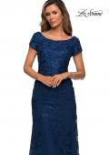 Picture of: Long Three Quarter Sleeve Floral Lace Evening Gown in Navy, Style: 27842, Detail Picture 1