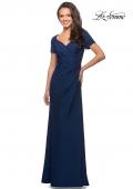 Picture of: Short Sleeve Floor Length Gown with Ruching in Navy, Style: 27855, Detail Picture 1