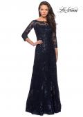 Picture of: Long Lace Dress with Sequins and Sheer 3/4 Sleeves in Navy, Style: 27885, Detail Picture 1