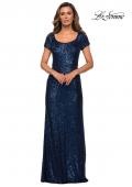 Picture of: Long Sequin Evening Dress with Cap Sleeves in Navy, Style: 27916, Detail Picture 1