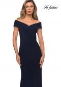 Picture of: Off The Shoulder Jersey Dress with Ruching in Navy, Style: 27959, Detail Picture 1