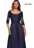 Picture of: Three Quarter Sleeve Gown with Lace Sheer Back in Navy, Style: 27988, Detail Picture 1