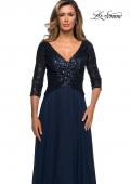 Picture of: Long Chiffon Evening Gown with Sequined Bodice in Navy, Style: 27998, Detail Picture 1