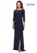 Picture of: Three Quarter Sleeve Jersey Dress with Ruching in Navy, Style: 28197, Detail Picture 1