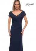 Picture of: Short Sleeve Evening Dress with Beaded Neckline in Navy, Detail Picture 1
