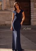 Picture of: Off the Shoulder Ruched Net Jersey Evening Dress in Navy, Style: 29558, Detail Picture 1