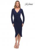 Picture of: Long Sleeve Knee Length Dress with Wrap Style Skirt in Navy, Detail Picture 1