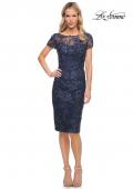 Picture of: Beautiful Short Dress with Illusion Top and Sleeve in Blue, Style: 29982, Detail Picture 1