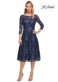 Picture of: Beautiful Lace Tea Length Gown with Three-Quarter Sleeves in Blue, Style: 30005, Detail Picture 1