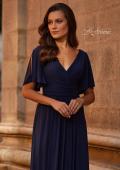 Picture of: Flattering Net Jersey Long Dress with Ruffle Sleeve in Navy, Style: 30009, Detail Picture 1