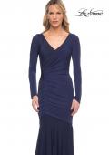 Picture of: Ruched Jersey Evening Gown with Long Sleeves in Blue, Style: 30010, Detail Picture 1
