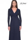 Picture of: Long Sleeve Jersey Evening Dress with Ruching Detail in Navy, Style: 30048, Detail Picture 1