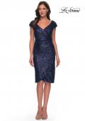Picture of: Off the Shoulder Sequin Short Evening Dress with Ruching in Navy, Style: 30323, Detail Picture 1