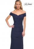 Picture of: Long Ruched Gown with Off the Shoulder Top in Blue, Style: 30363, Detail Picture 1