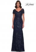 Picture of: Gorgeous Beaded Long Gown with Short Sleeves and V Neck in Navy, Style: 30798, Detail Picture 1