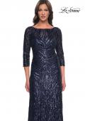 Picture of: Print Sequin Gown with High Neckline and Sleeves in Navy, Style: 30807, Detail Picture 1