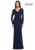 Picture of: Long Jersey Evening Dress with Draped Neckline in Navy, Style: 30813, Detail Picture 1