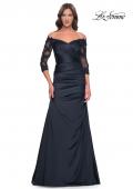 Picture of: Mermaid Satin Dress with Gathering and Off the Shoulder Top in Navy, Style: 30853, Detail Picture 1