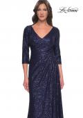 Picture of: Long Sequin Gown with Ruching and Draped Skirt in Navy, Style: 30879, Detail Picture 1