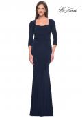 Picture of: Long Jersey Evening Dress with Square Neckline and Sleeves in Navy, Style: 30883, Detail Picture 1