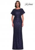 Picture of: Sequin Stretch Evening Dress with High Neckline and Dolman Sleeves in Navy, Style: 30885, Detail Picture 1