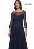 Picture of: Rhinestone Embellished A-Line Tulle and Lace Evening Dress in Navy, Style: 31235, Detail Picture 1