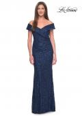Picture of: Off the Shoulder Beaded Lace Evening Gown in Navy, Style: 31679, Detail Picture 1