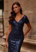 Picture of: Empire Waist Evening Dress with Print Sequin Design in Navy, Style: 31787, Detail Picture 1