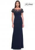 Picture of: Chic Jersey and Lace Evening Dress with Short Sleeves in Navy, Style: 31805, Detail Picture 1