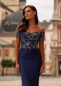 Picture of: Off the Shoulder Jersey Gown with Floral Sequin Top in Navy, Style: 32739, Detail Picture 1