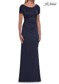 Picture of: Short Sleeve Embellished Shoulder Evening Gown in Navy, Style: 33693, Detail Picture 1