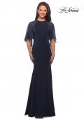 Picture of: Long Gown with sheer sleeves and beaded neckline in Navy, Style: 25006, Detail Picture 2