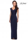 Picture of: Long Jersey Dress with Ruching and Cap Sleeves in Navy, Style: 25206, Detail Picture 2