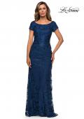 Picture of: Long Three Quarter Sleeve Floral Lace Evening Gown in Navy,Style: 27842, Detail Picture 2