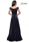 Picture of: Off the Shoulder Satin Gown with Ruching in Navy, Style: 27846, Detail Picture 2