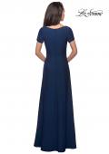 Picture of: Short Sleeve Floor Length Gown with Ruching in Navy, Style: 27855, Detail Picture 2