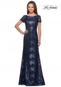 Picture of: Floor Length Short Sleeve Lace Dress in Navy, Style: 27884, Detail Picture 2