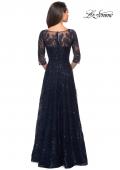 Picture of: A-line Lace Sequin Gown with Sheer Scoop Neckline in Navy, Style: 27942, Detail Picture 2