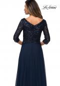 Picture of: Long Chiffon Evening Gown with Sequined Bodice in Navy, Style: 27998, Detail Picture 2