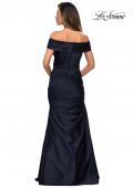 Picture of: Off the Shoulder Satin Evening Gown with Pleating in Navy, Style: 28047, Detail Picture 2