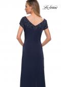 Picture of: Short Sleeve Evening Dress with Beaded Neckline in Navy, Detail Picture 2