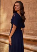 Picture of: Flattering Net Jersey Long Dress with Ruffle Sleeve in Navy, Style: 30009, Detail Picture 2