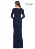 Picture of: Long Jersey Evening Dress with Draped Neckline in Navy, Style: 30813, Detail Picture 2