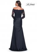 Picture of: Mermaid Satin Dress with Gathering and Off the Shoulder Top in Navy, Style: 30853, Detail Picture 2