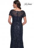 Picture of: Beaded Sequin Chic Evening Dress with Illusion Top and Short Sleeves in Navy, Style: 30877, Detail Picture 2