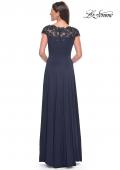 Picture of: A-Line Satin Dress with Stunning Beaded Neckline and Short Sleeves in Navy, Style: 31195, Detail Picture 2